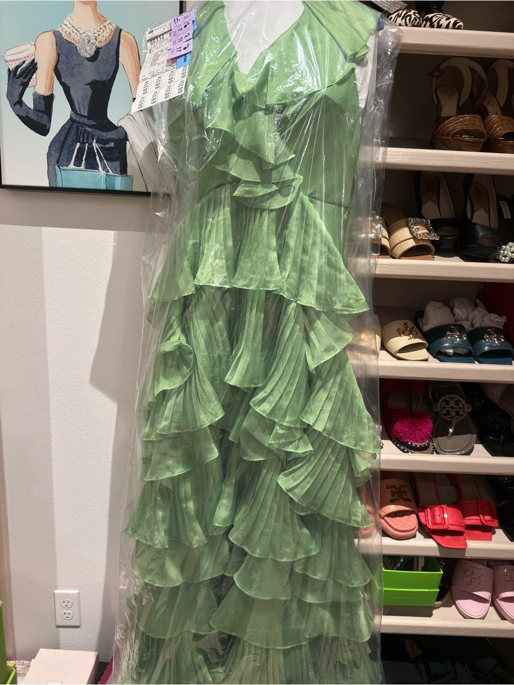 ANTONIO MELANI Bright Green Ruffled Tiered Maxi Dress - Picture 6 of 9